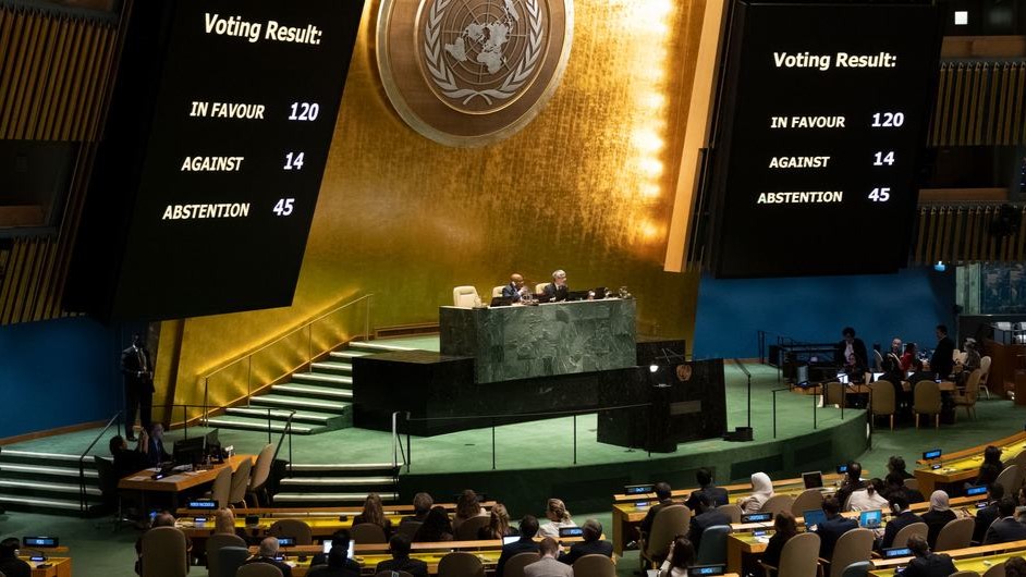 UN General Assembly Hall during emergency session on Israeli–Palestinian conflict